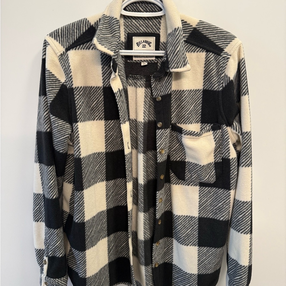 Billabong Black & White Buffalo Plaid Fleece Shacket